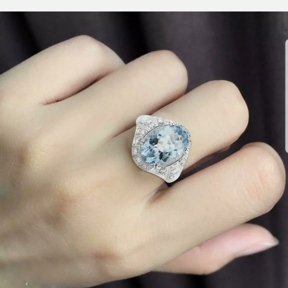 New Fashion Women Blue Aquamarine Ring Gemstone - Picture 10 of 10